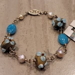 NWT Handmade Sterling Silver Flower Bracelet 7.25